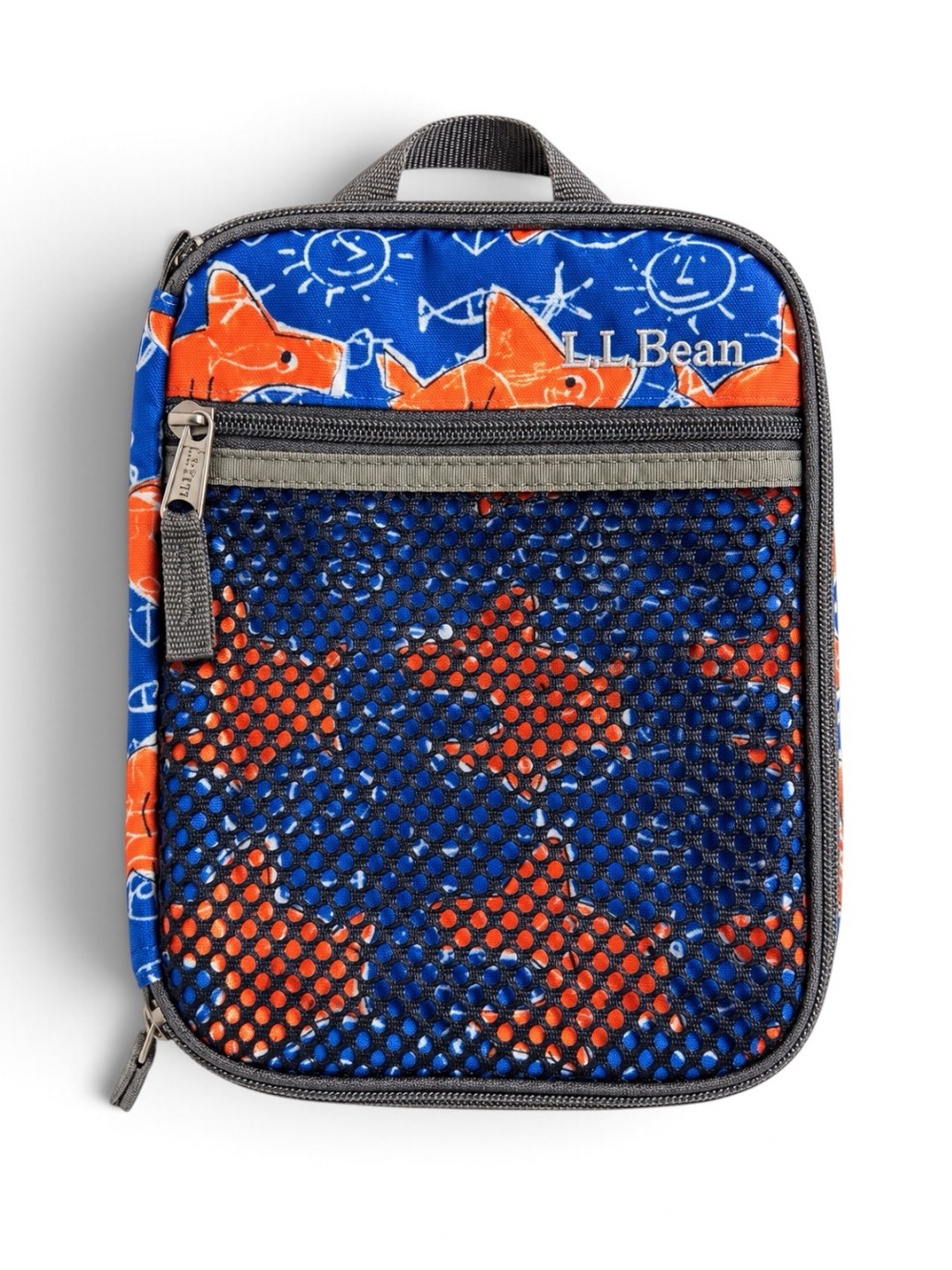 L.L. Bean Kids Insulated Lunch Box Blue Orange Fish Print O/S